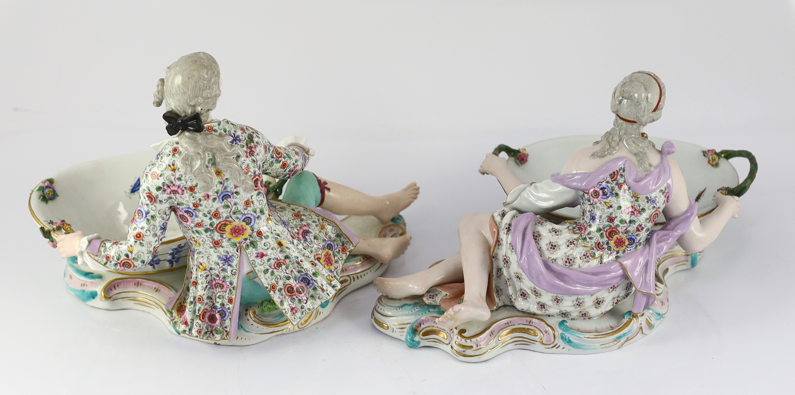 A pair of large Meissen figural bonbon dishes, 19th century